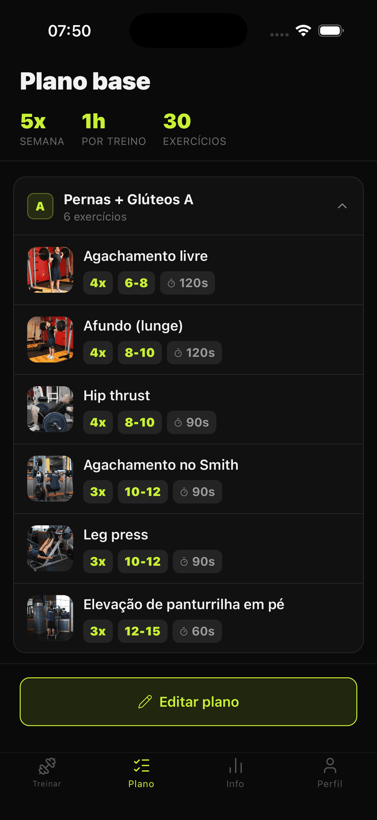 Plano de treino no Kyro